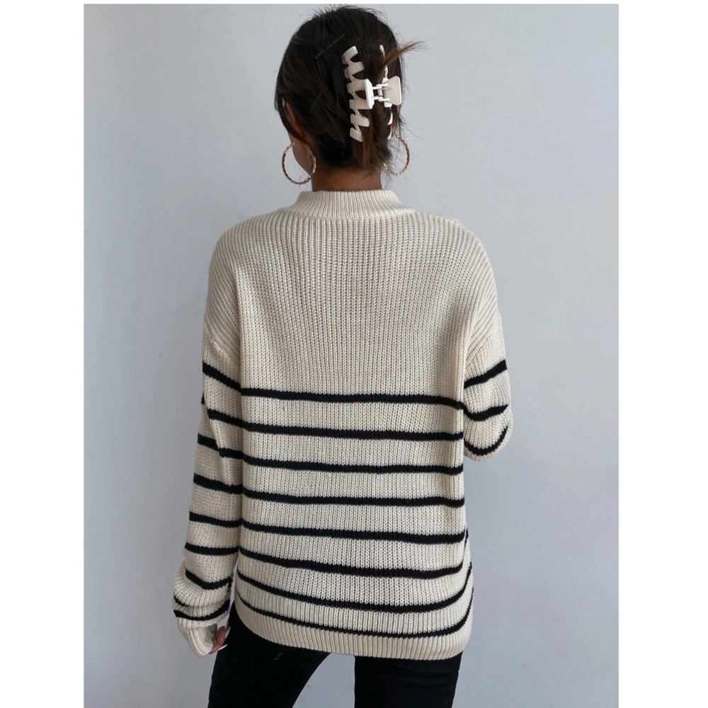 Striped Pullover Zip Collar Sweater Knit - Picture 4 of 8